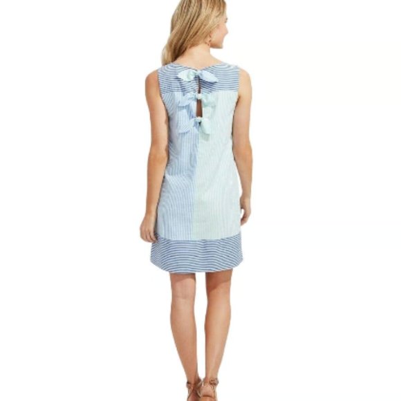 Vineyard Vines color block hydrangea stripe bow back dress pre owned size 4 - Picture 1 of 5